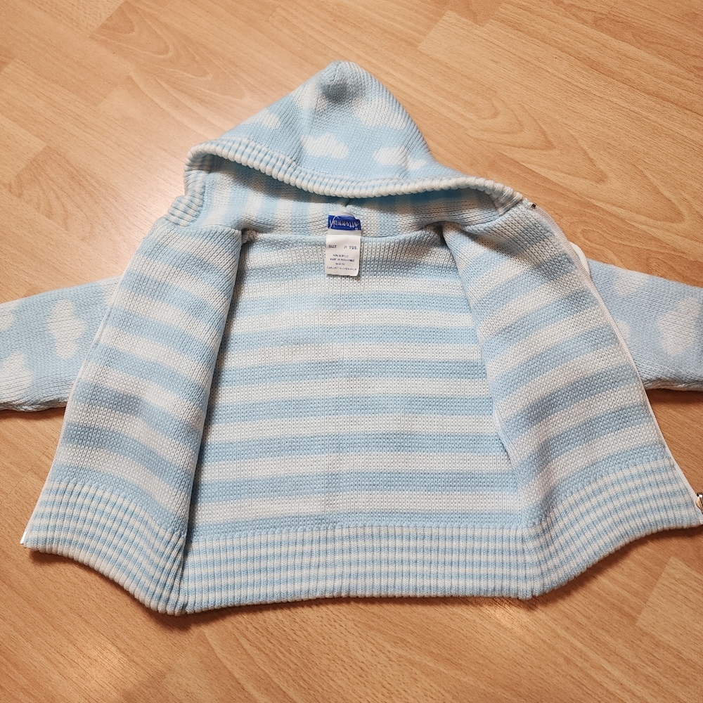NWT VTG Nannette Red Airplane Embroider Blue Cloud Thick Knit Sweater Jacket 24M - Picture 4 of 11